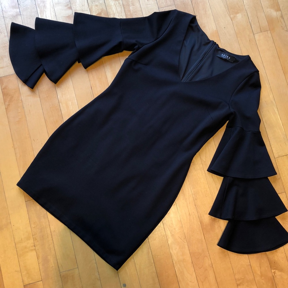 Akira tiered sleeve black dress size large